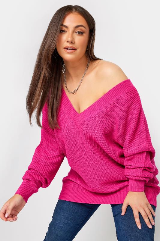  Tallas Grandes YOURS Curve Pink Double V-Neck Jumper