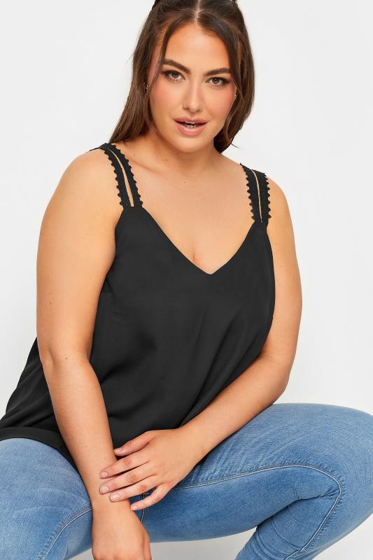 LIMITED COLLECTION Plus Size Black Embroidered Strap Vest Top | Yours Clothing 4