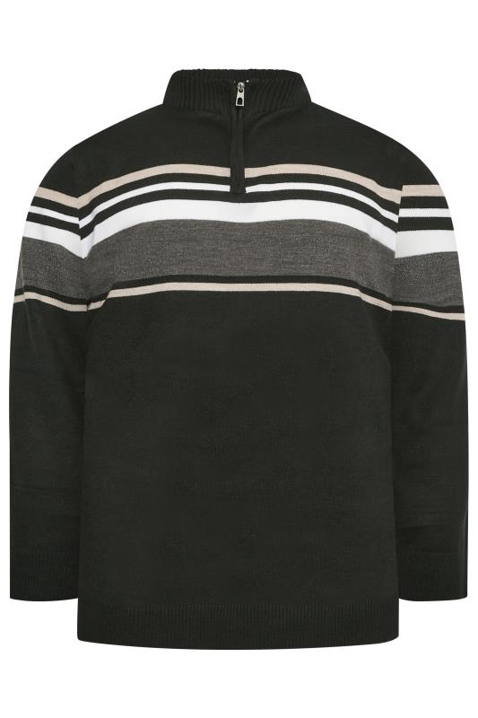 BadRhino Big & Tall Black Stripe Quarter Zip Knitted Jumper | BadRhino 4