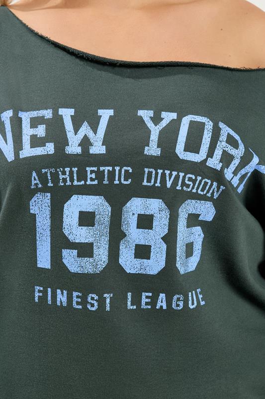 YOURS Plus Size Grey 'New York' Off Shoulder Sweatshirt & Jogger Set | Yours Clothing 4