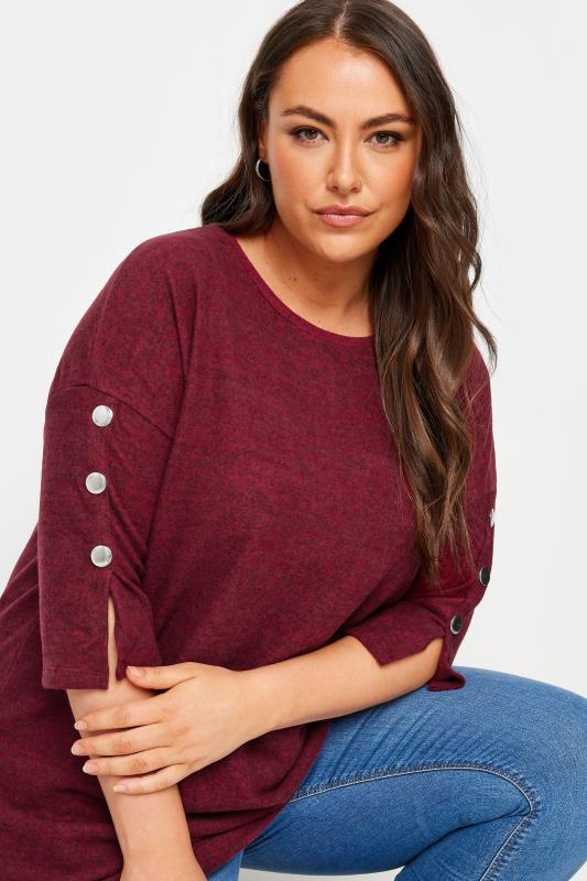 YOURS Plus Size Red Soft Touch Button Top | Yours Clothing 4