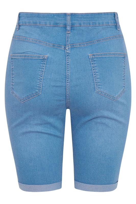 Plus Size Blue Denim Cat Scratch Shorts | Yours Clothing 5