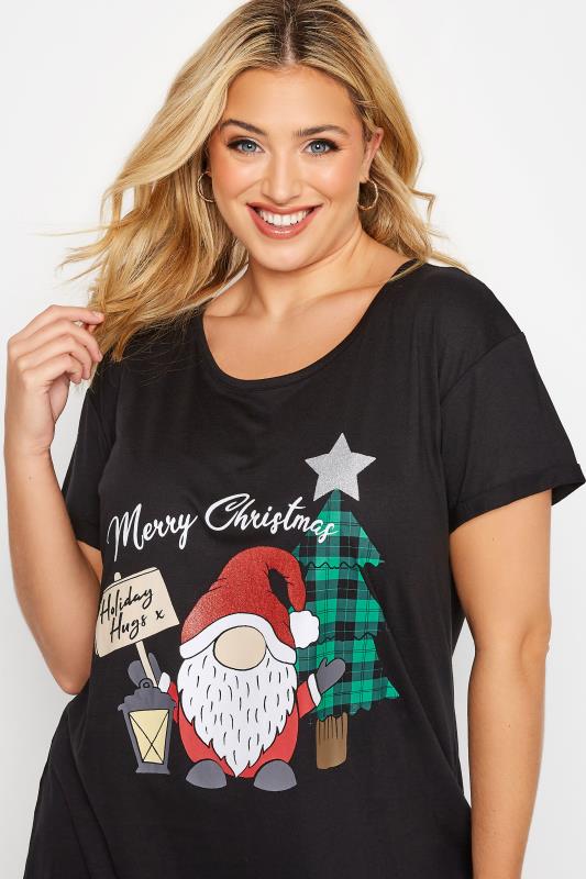 Plus Size Black 'Holiday Hugs' Glitter Slogan Christmas T-Shirt | Yours Clothing 2