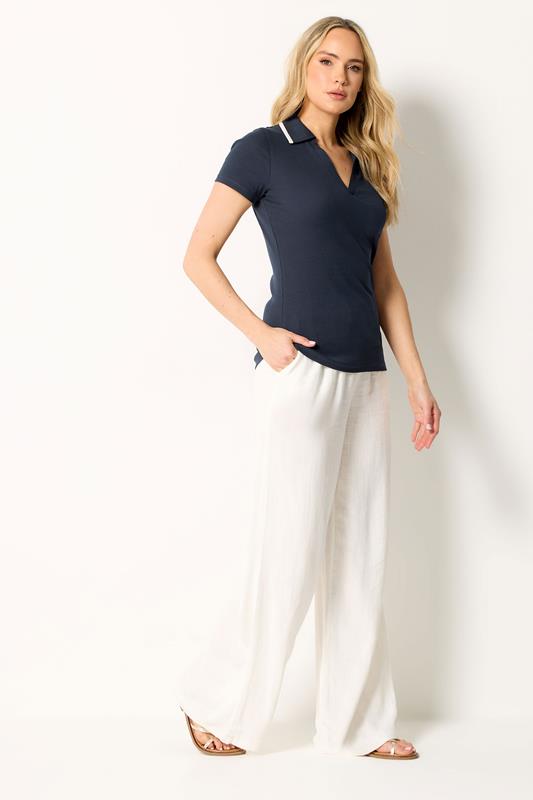 LTS Tall Women's Navy Blue Contrast Collar Polo Top | Long Tall Sally 1