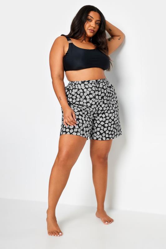YOURS Plus Size Black Abstract Print Swim Shorts | Yours Clothing 2