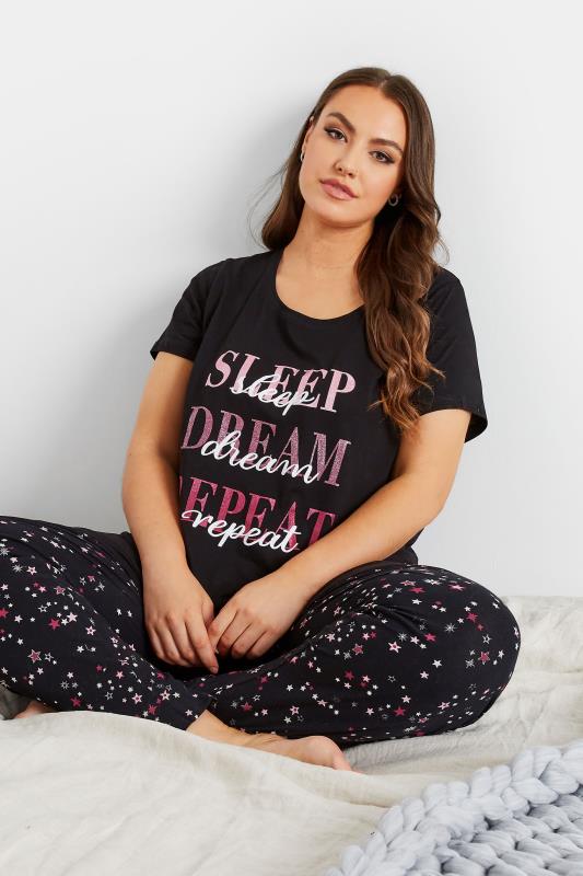 Curve Black 'Sleep, Dream, Repeat' Short Sleeve Pyjama Top| Yours Clothing 4
