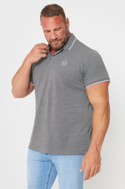  Grande Taille BLEND Big & Tall Grey Logo Polo Shirt