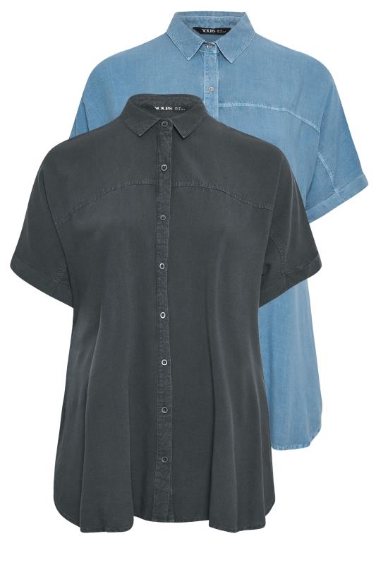 YOURS 2 PACK Plus Size Blue & Black Chambray Shirts | Yours Clothing 7