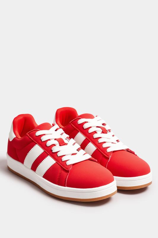Red Padded Lace Up Trainers In Wide E Fit | Yours Clothing 2