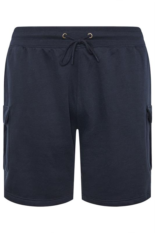 D555 Big & Tall Navy Blue Elastic Waist Cargo Shorts | BadRhino 2