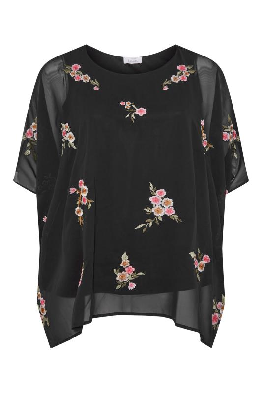 YOURS LONDON Plus Size Black Embroidered Floral Cape Top | Yours Clothing 6