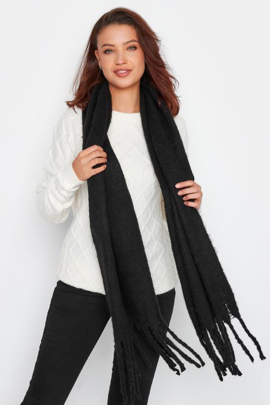 Black Super Soft Chunky Tassel Scarf | Yours Clothing 1
