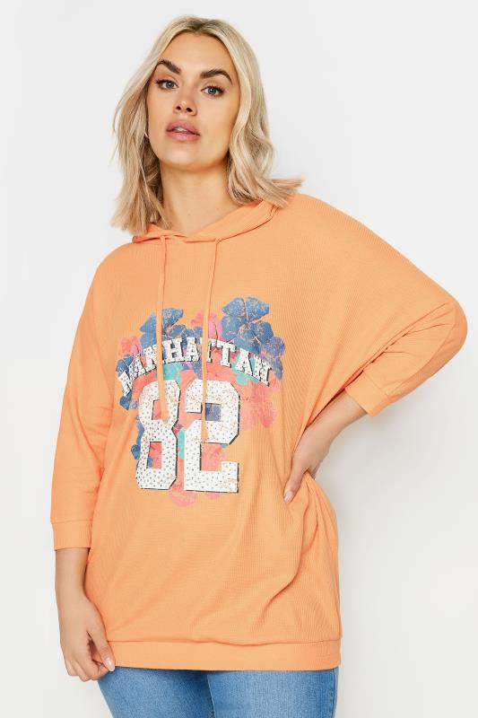 YOURS Plus Size Orange 'Manhattan' Print Hoodie | Yours Clothing 1