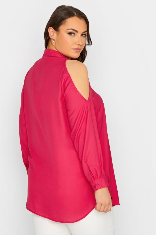 Plus Size Hot Pink Cold Shoulder Shirt | Yours Clothing 3