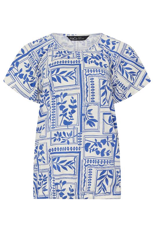 M&Co White & Blue Abstract Print Cotton Scoop Neck Top | M&Co 5