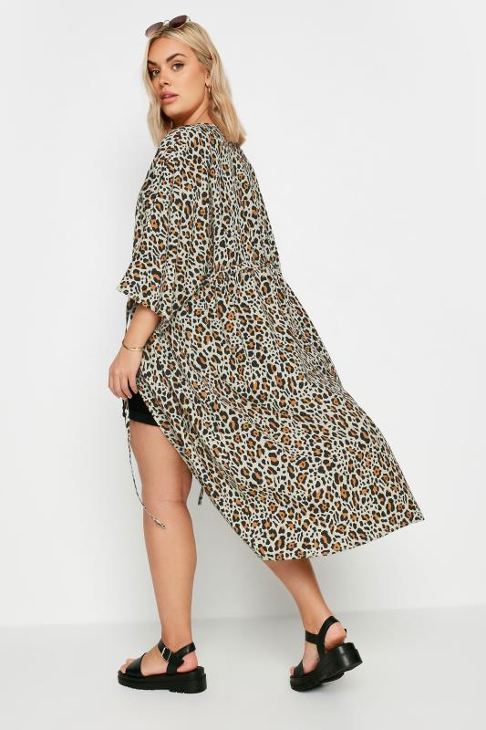 YOURS Plus Size Brown Leopard Print Longline Kimono | Yours Clothing 5
