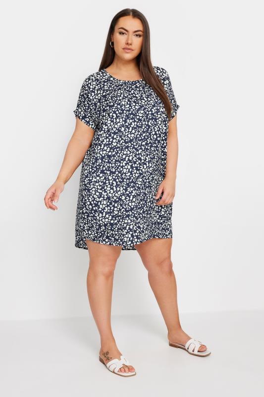 YOURS Plus Size Navy Blue Leopard Print Shift Dress | Yours Clothing 1