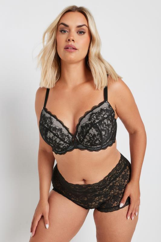 YOURS Plus Size Black Lace Padded Plunge Bra | Yours Clothing  2