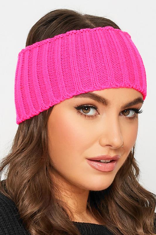 Plus Size  Yours Bright Pink Ribbed Knitted Headband