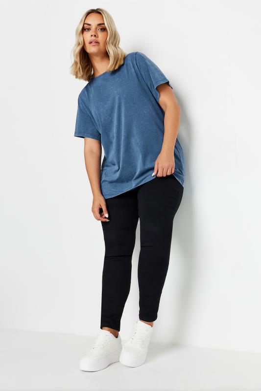 YOURS Plus Size Blue Acid Wash T-Shirt | Yours Clothing  2