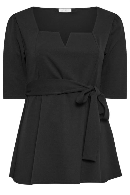 YOURS LONDON Plus Size Black Notch Neck Peplum Top | Yours Clothing 5