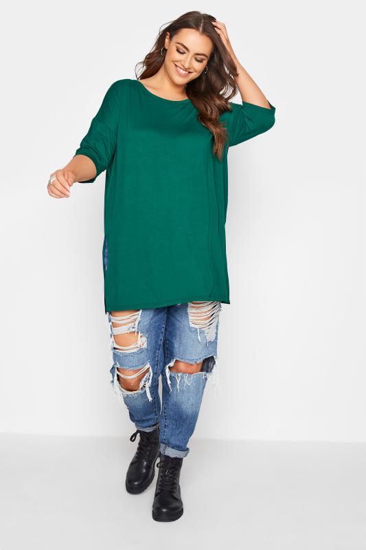 Plus Size Emerald Green Oversized Jersey T-Shirt | Yours Clothing 2