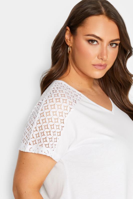 YOURS Plus Size White Lace Sleeve Bubble Hem T-Shirt | Yours Clothing 4