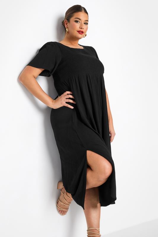 LIMITED COLLECTION Curve Black Shirred Midaxi Dress_D.jpg