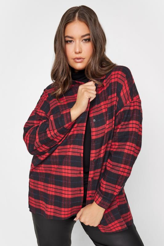 YOURS Curve Red Check Brushed Oversized Boyfriend Shirt 2