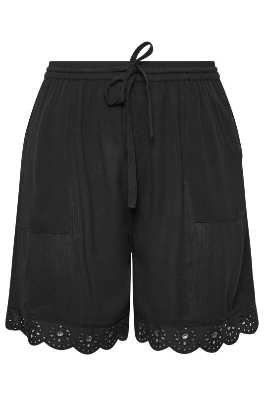 LIMITED COLLECTION Plus Size Black Broderie Anglaise Trim Shorts | Yours Clothing 5