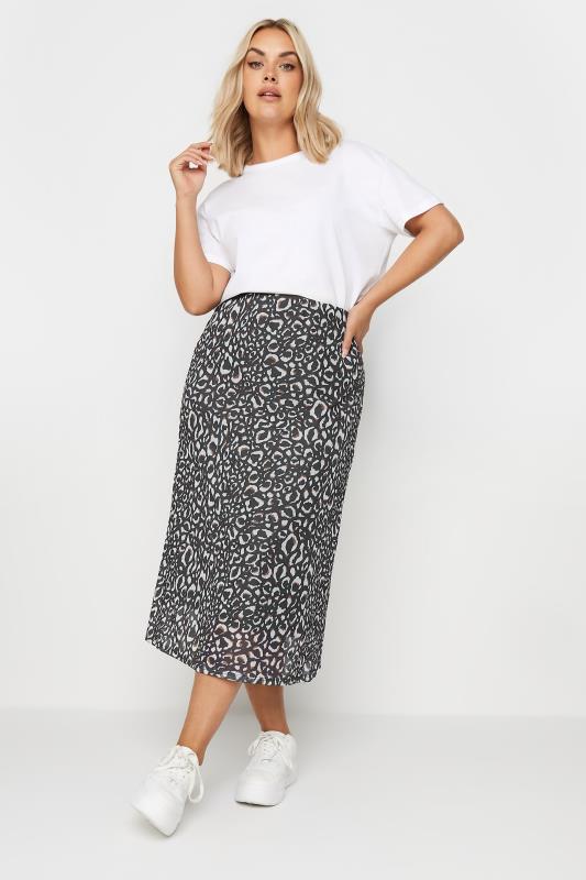 YOURS Curve Grey Leopard Print Mesh Maxi Skirt | Yours Clothing 2