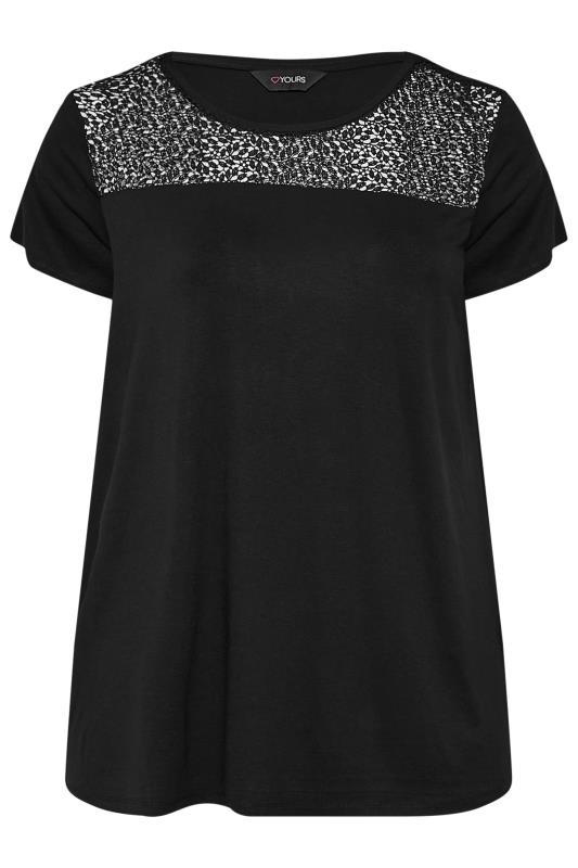 Plus Size Black Crochet Neck T-Shirt | Yours Clothing 6