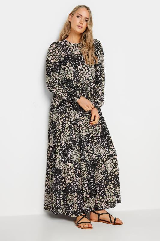  LTS Tall Black Ditsy Floral Print Tiered Maxi Dress