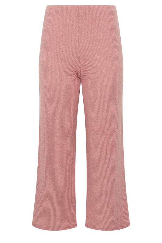 PixieGirl Petite Women's Pink Marl Ribbed Soft Touch Wide Leg Trousers | PixieGirl 5