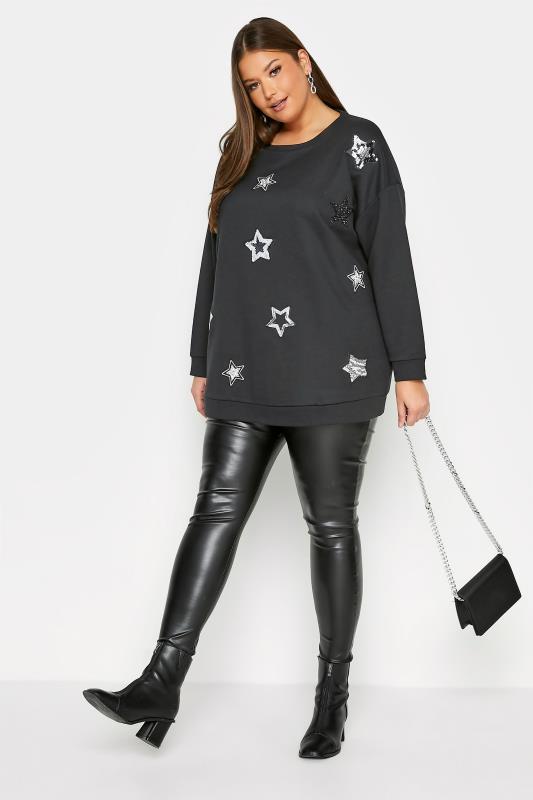 Plus Size Black Star Print Sweatshirt | Yours Clothing 2