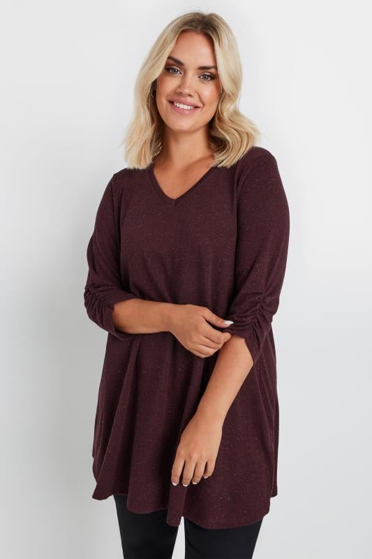 Plus Size  YOURS Curve Burgundy Red Metallic Top