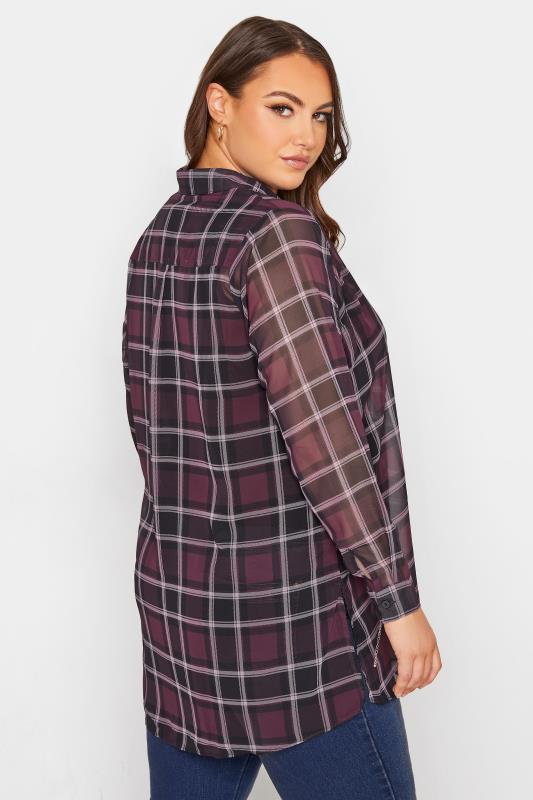 Plus Size Burgundy Red Check Button Through Chiffon Blouse | Yours Clothing 3