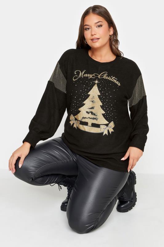 YOURS LUXURY Plus Size Black Merry Christmas Soft Touch Sweatshirt | Yours Clothing 1