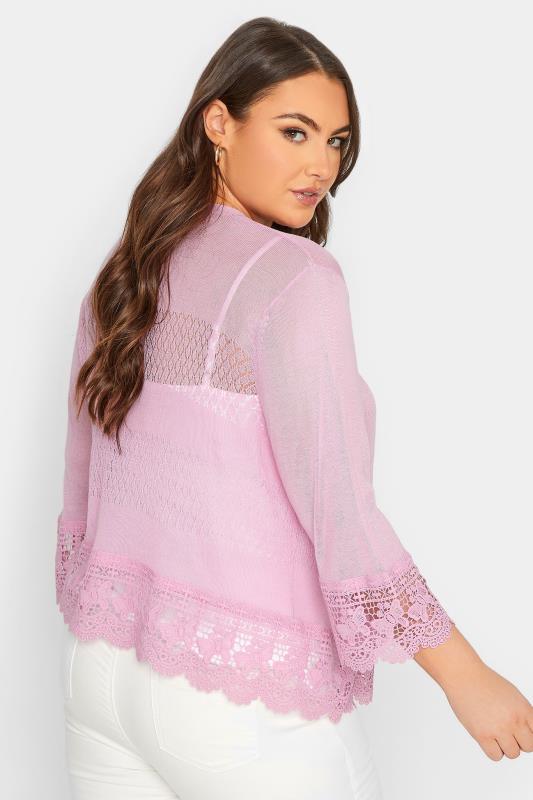 YOURS Plus Size Pink Lace Waterfall Shrug | Yours Clothing 3