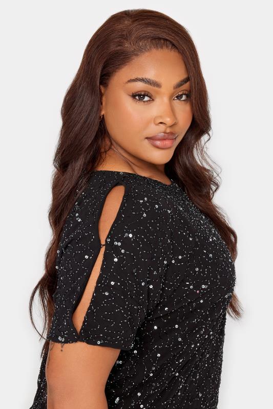 Plus Size LUXE Curve Black Sequin Hand Embellished Cold Shoulder Cape Dress | Yours Clothing 4