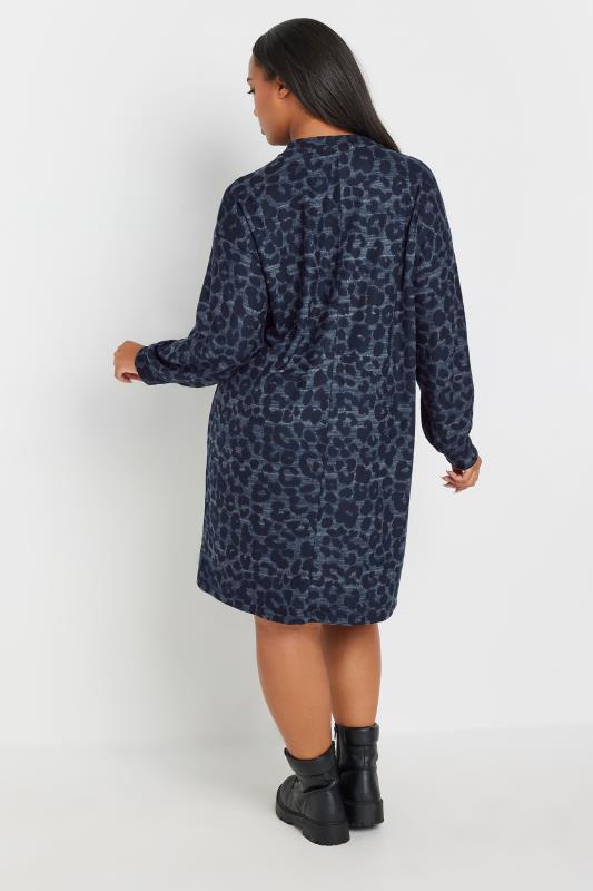 YOURS Plus Size Blue Leopard Print Soft Touch Jumper Dress | Yours Clothing 3