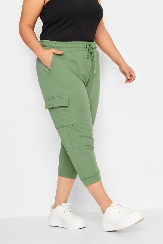 Plus Size  YOURS Curve Sage Green Cargo Pocket Cropped Joggers