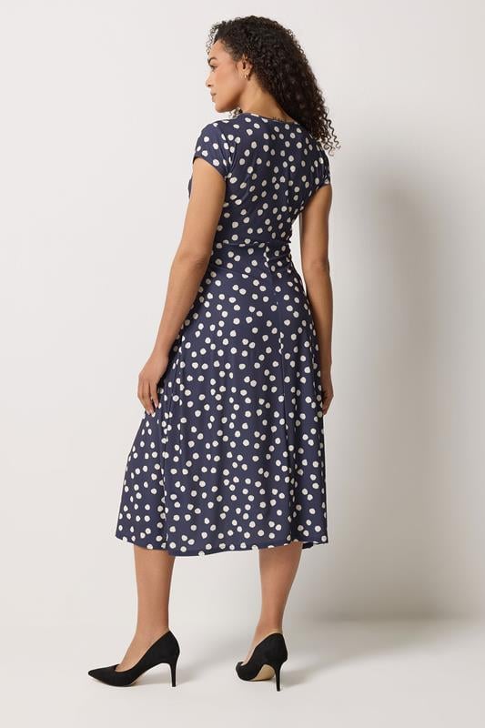 M&Co Navy Blue Polka Dot Side Twist Midi Dress | M&Co 5