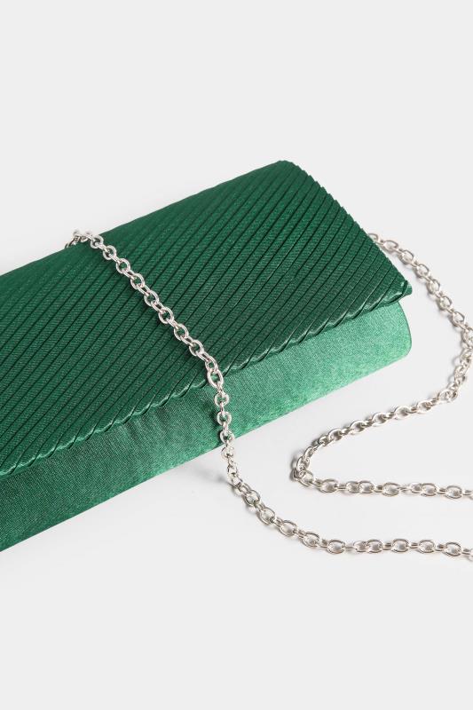 Green Pleated Satin Clutch Bag | Yours Clothing 7