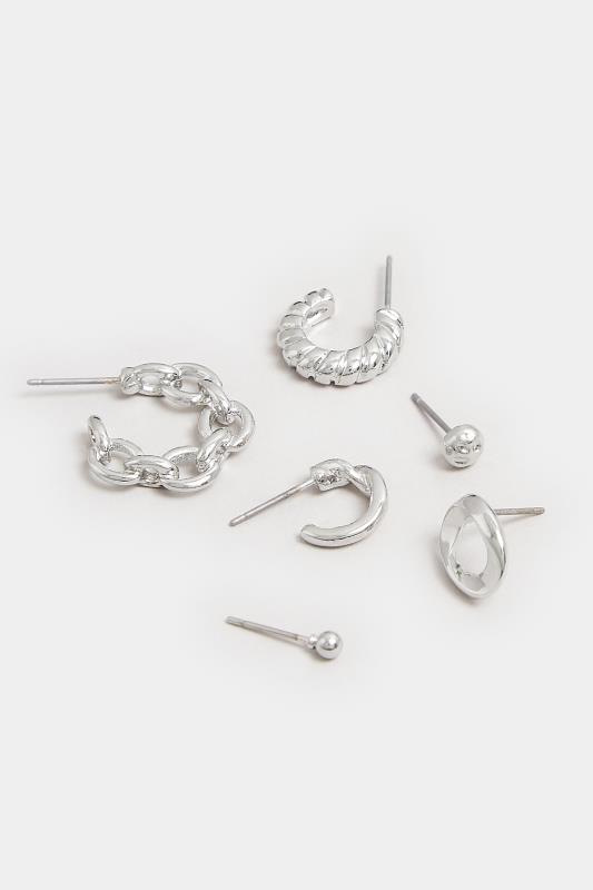 6 PACK Silver Stud & Hoop Earrings Set | Yours Clothing  3