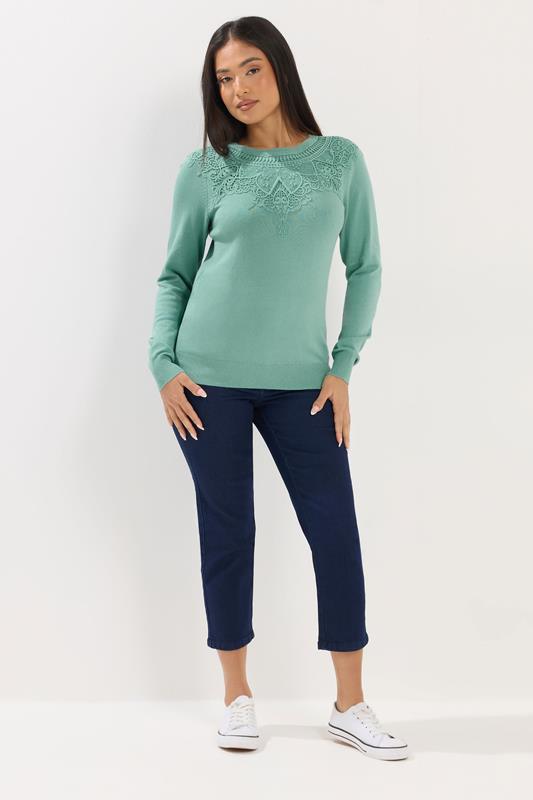 M&Co Petite Green Lace Trim Jumper | M&Co 1