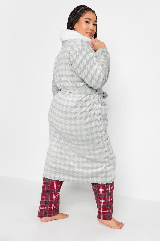 YOURS Plus Size Grey Dogtooth Maxi Dressing Gown | Yours Clothing 4
