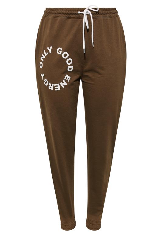 Plus Size Chocolate Brown 'Only Good Energy' Joggers | Yours Clothing 5