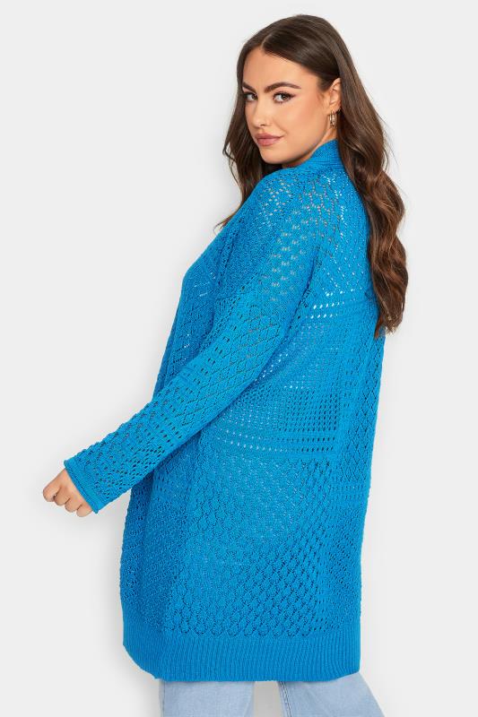 YOURS Plus Size Blue Pointelle Longline Cardigan | Yours Clothing 3