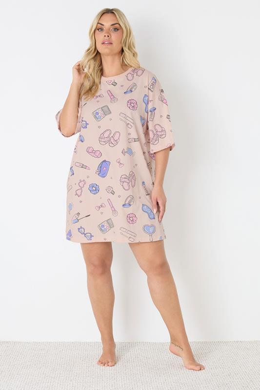 YOURS Plus Size Pink Girly Print T-Shirt Nightdress | Yours Clothing 1